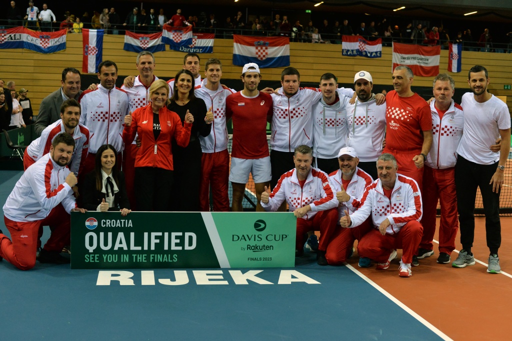 Rijeka,5.2.2023.- U sportskoj dvorani Zamet u Rijeci, Hrvatska Davis cup reprezentacija igra kvalifikacije protiv Austrije