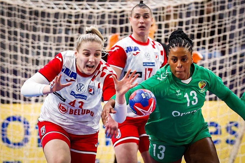 Klara BIRTIC, Katarina JEŽIĆ and Soukeina SAGNA, Croatia vs Senegal, IHF 2023 Women's World Championship - DENMARK, NORWAY, SWEDEN,, Gothenburg, Sweden, 01.12.2023., Mandatory Credit © Jozo Cabraja / kolektiff